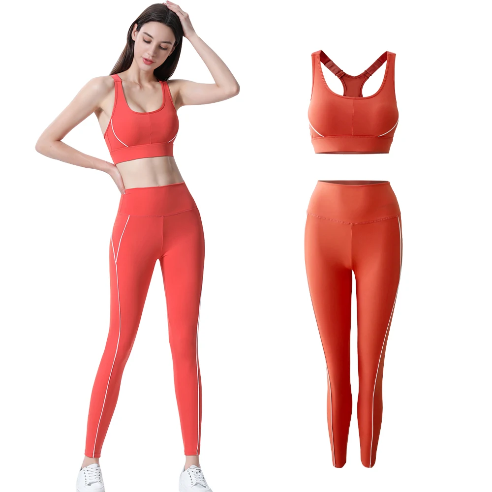 

Women Sport Suits Adjustable Eyehooks Bra with Leggings 2pcs Exercise Sportwear