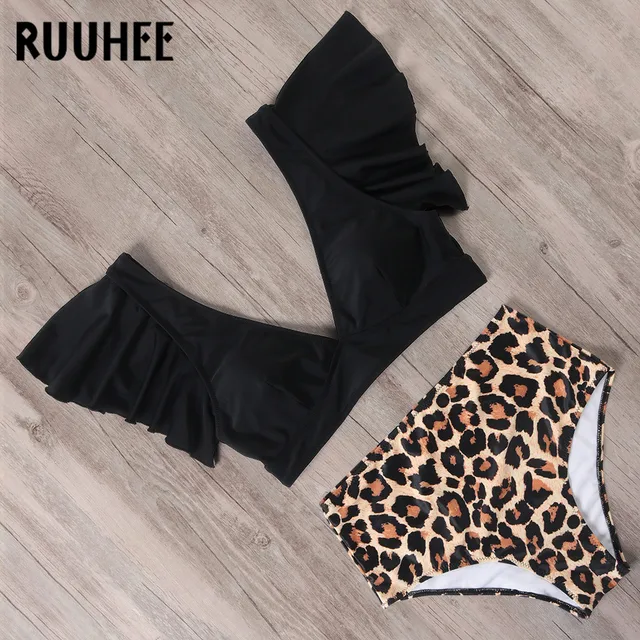 US $10.92 RUUHEE Ruffle Bikini Swimwear Women Swimsuit Sexy Bikini Set Push Up Bathing Suit High Waist Beachw