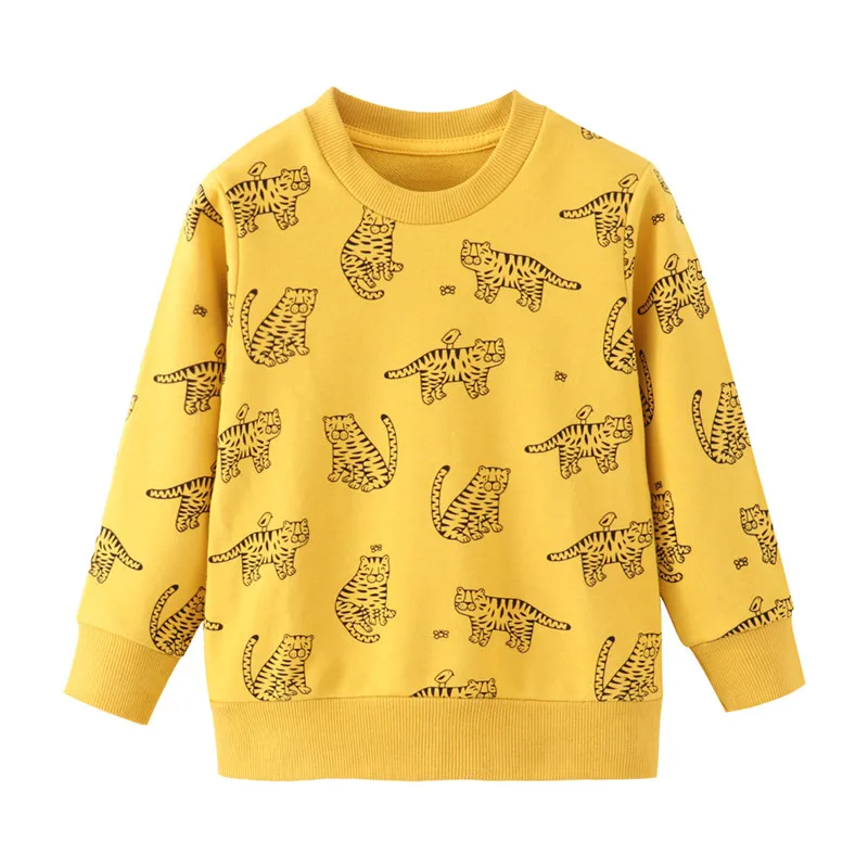 W9031 Yellow Брендовые толстовки с животными из мультфильмов для маленьких мальчиков и девочек, хлопковая одежда с тиграми топы с длинными рукавами для мальчиков, осенне-зимняя детская толстовка с капюшоном - Цвет: W9031 Yellow