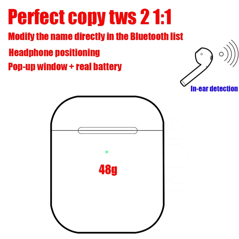 

100% copy 2 1:1 TWS pop-up animation real power wireless Bluetooth headset in-ear detection modify name positioning PK W1 chip