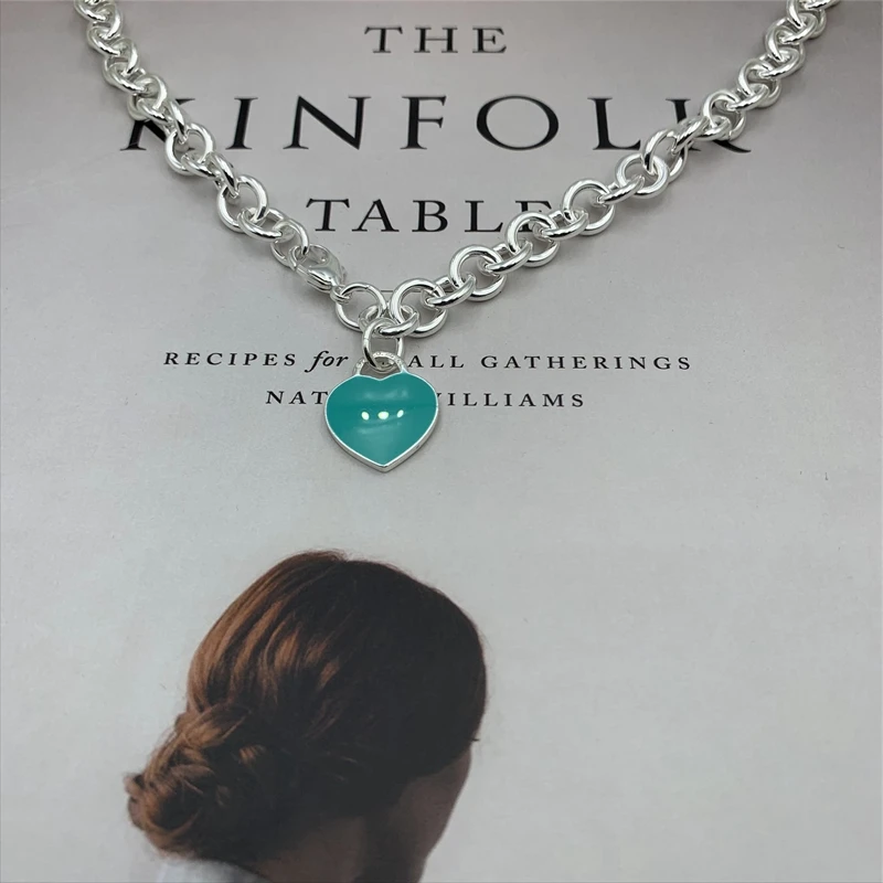 

SHINETUNG S925 Sterling Silver Necklace,Green Heart-Shaped,High Quality 1:1With Logo,Women Birthday Valentine's Day Gift Jewelry