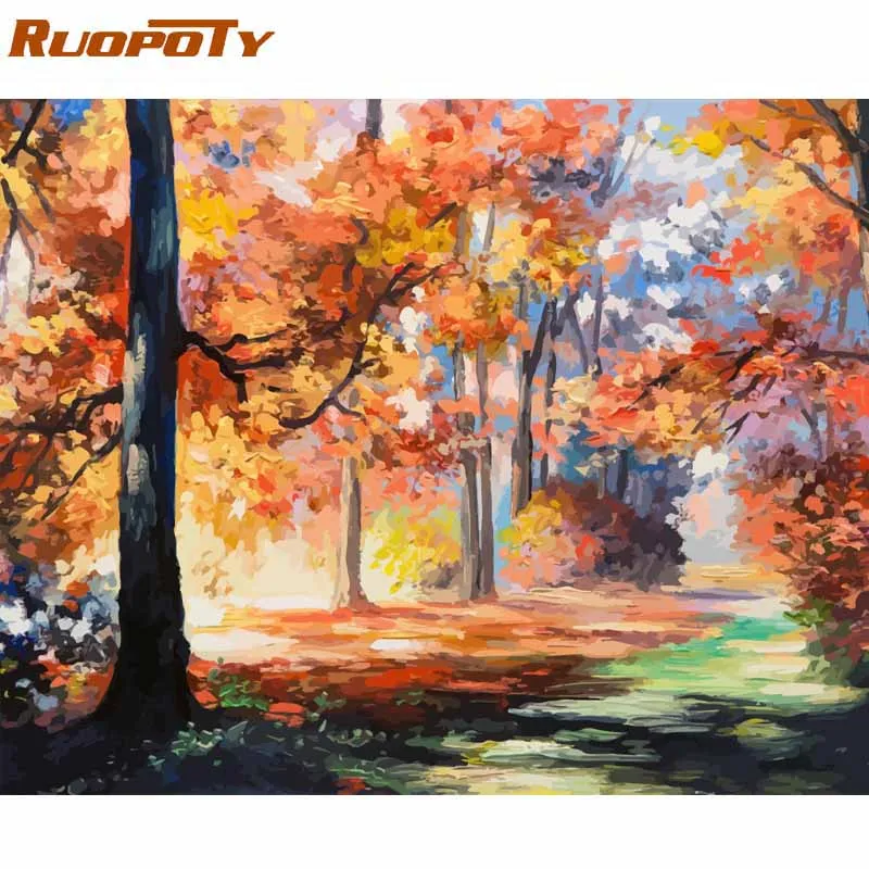Рамка RUOPOTY, романтический Париж, сделай сам, рисование по номерам, пейзаж, акриловая краска по номерам для дома, настенная художественная картина, подарок, 60x75 см - Цвет: ZC1031-6