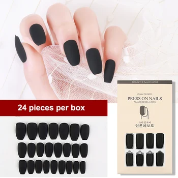 

24PCS Detachable Coffin Fake Matte Tips Press On NailS for Long False Nail Art Manicure Fake Extension Tips with Sticker Glue