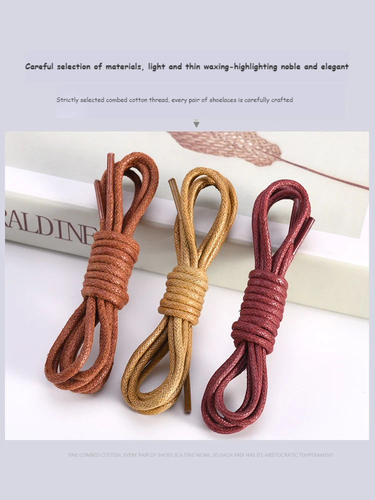 1Pair Cotton Waxed Shoelaces Round Oxford Shoe laces Boots Laces Waterproof Leather Shoelace Length 60/80/100/120/140/180cm