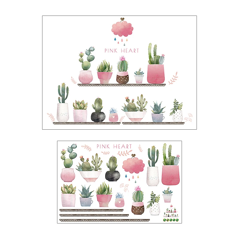 Illustration potted Новые настенные наклейки, Мультяшные цветочные горшки, милые настенные наклейки, съемные стеклянные оконные наклейки для гостиной, спальни, декоративные настенные наклейки - Цвет: Illustration potted