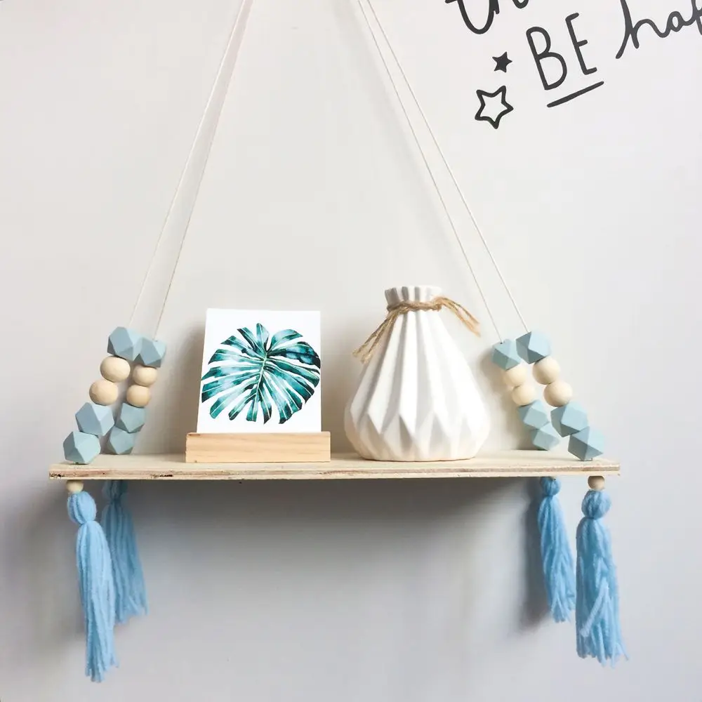 

Wooden Beads Tassel Wall Shelves Wall Hanging Decor Room Storage Organization Nursery Kids Bedroom Home Decoration Ornaments