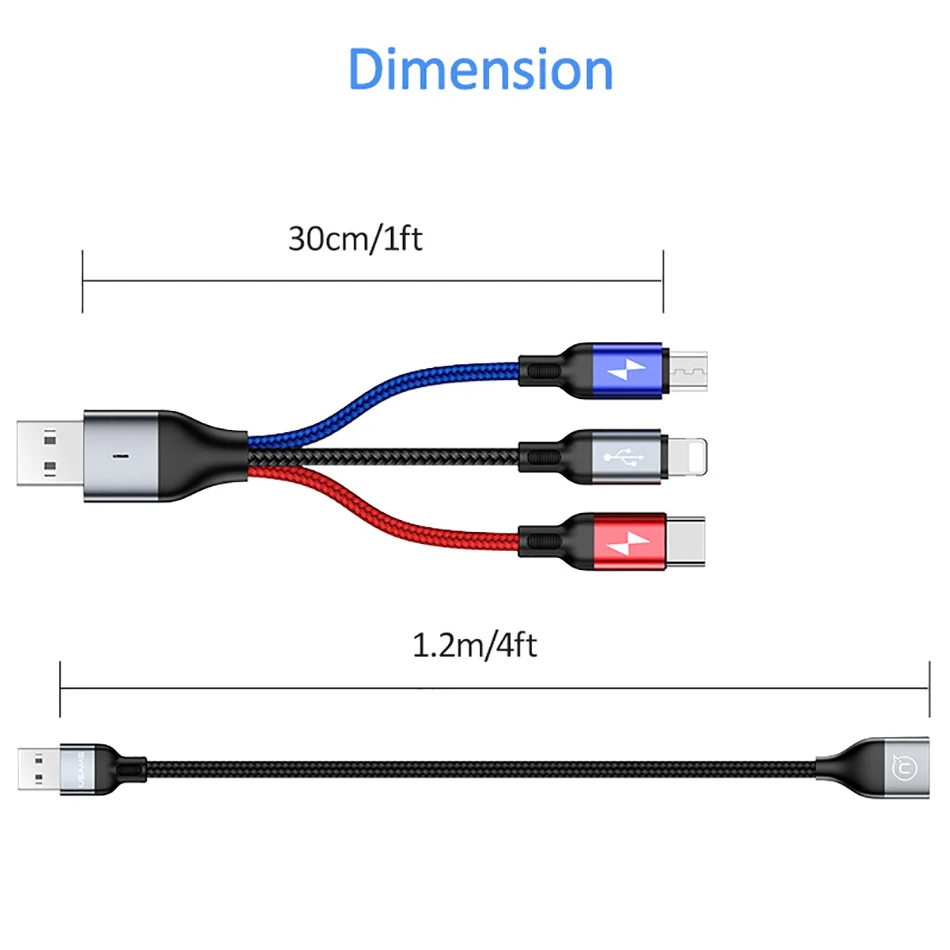 USAMS 3 в 1 USB кабель для iPhone x зарядный кабель Micro USB кабель type c кабель для samsung s9 plus зарядный Шнур USB OTG