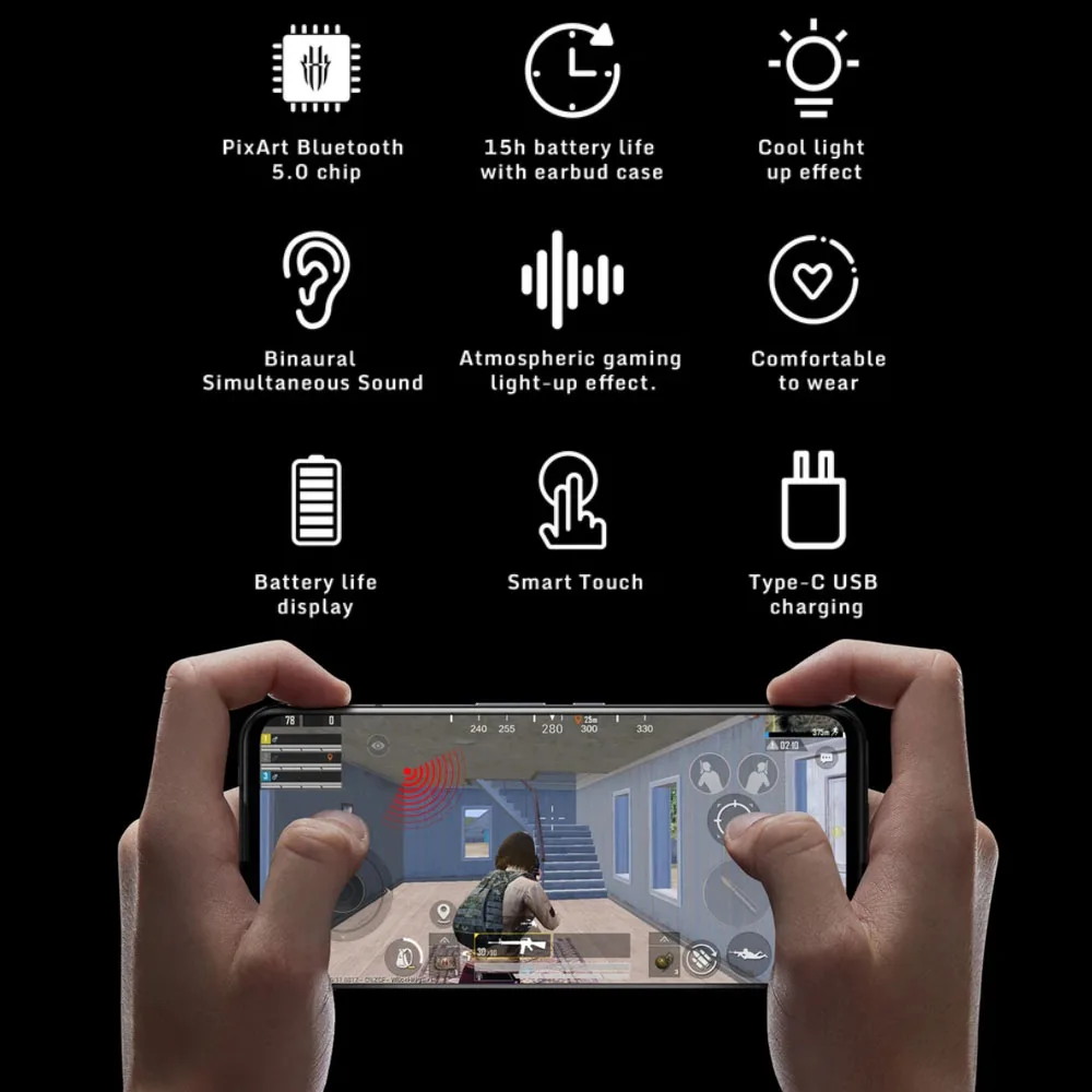 2025 TWS Gaming Earphone For Nubia RedMagic 7 7Pro 5G Wireless Bluetooth Redmagic Cyberpods 4-16 hours battery life 4