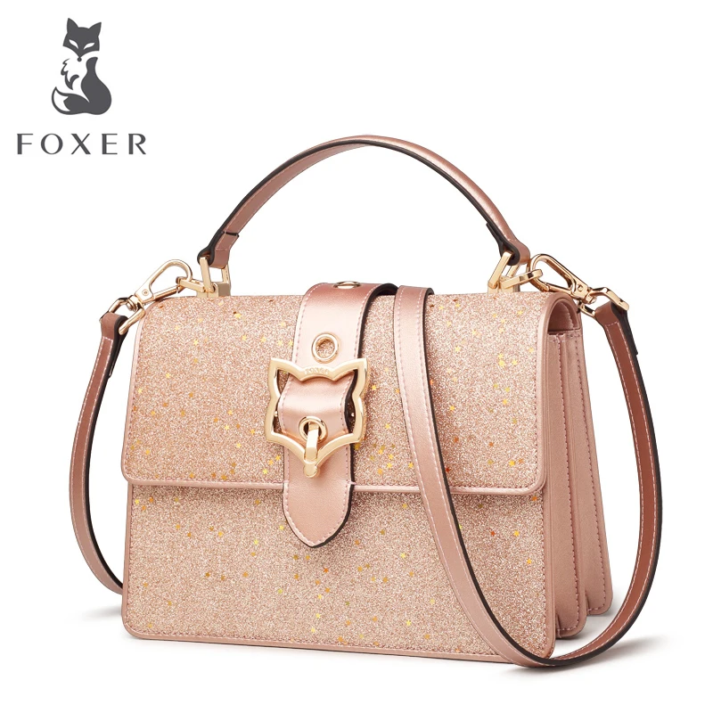 FOXER женские кожаные сумки через плечо Воловья кожа женская сумка модная Blingbling