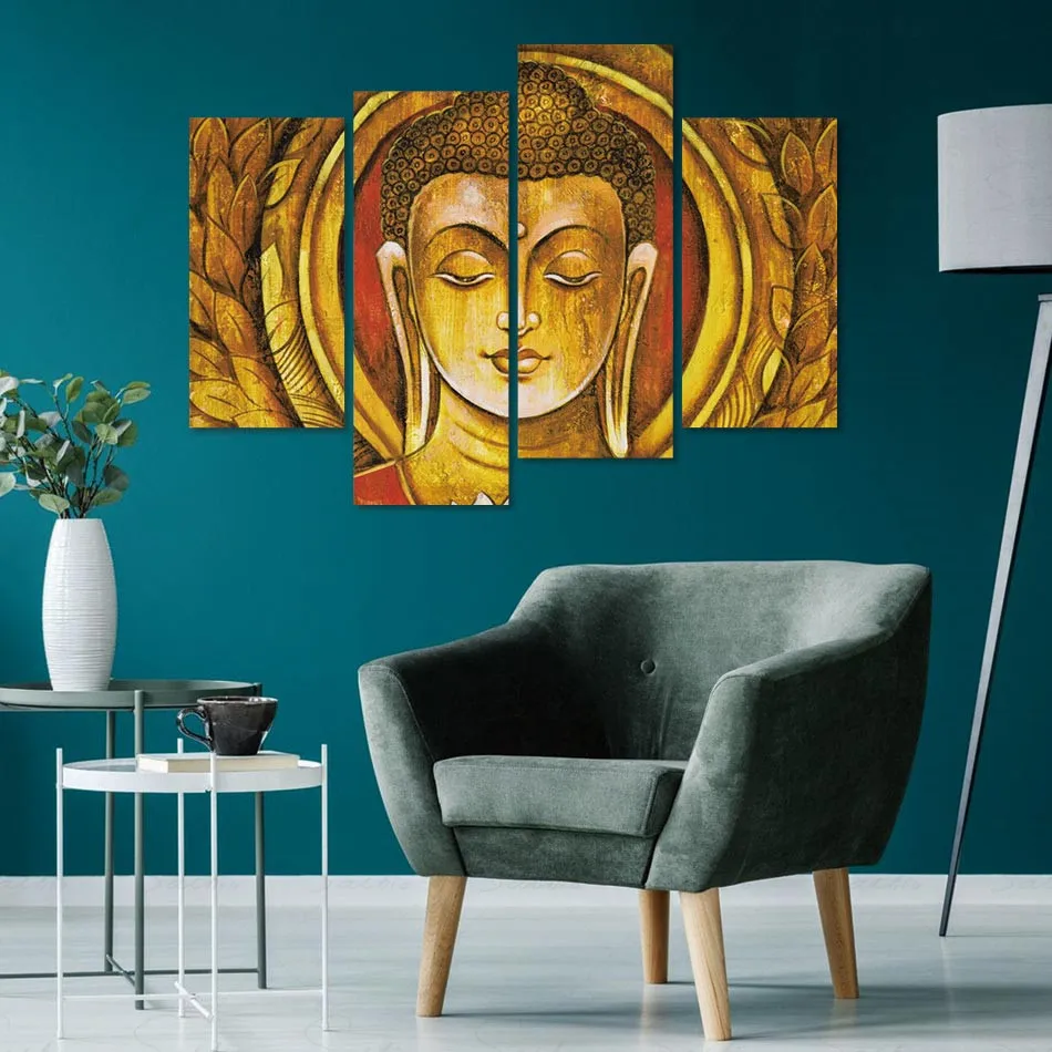 

4 Pieces Canvas Painting Posters Aesthetic Golden Buddha Print Wall Art Pictures Living Room Home Decor Drop Shipping