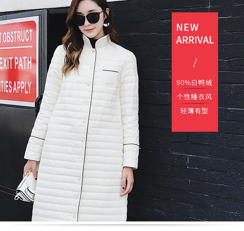 Autumn And Winter New Style Korean-style X-long Thin down Jacket Women's Casual shui yi pao Stand Collar Long-sleeved Coat