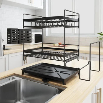

Stainless steel paint sink drain rack kitchen shelves 2-story supplies storage sink dish rack
