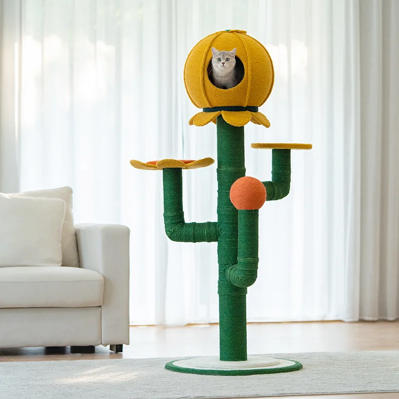 

63in Cat Tree Cat Climbing Frame - Vertical Cat Jumping Cat Cat Scratch Board Cat Educational Toys, Fashion Cactus Shape Design
