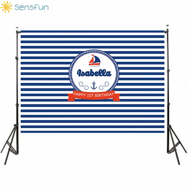 

Sensfun 7x5ft Ship Anchor Navy Striped Nautical Party Background Vinyl High Quality Computer Printed Wall Backdrop 220x150cm