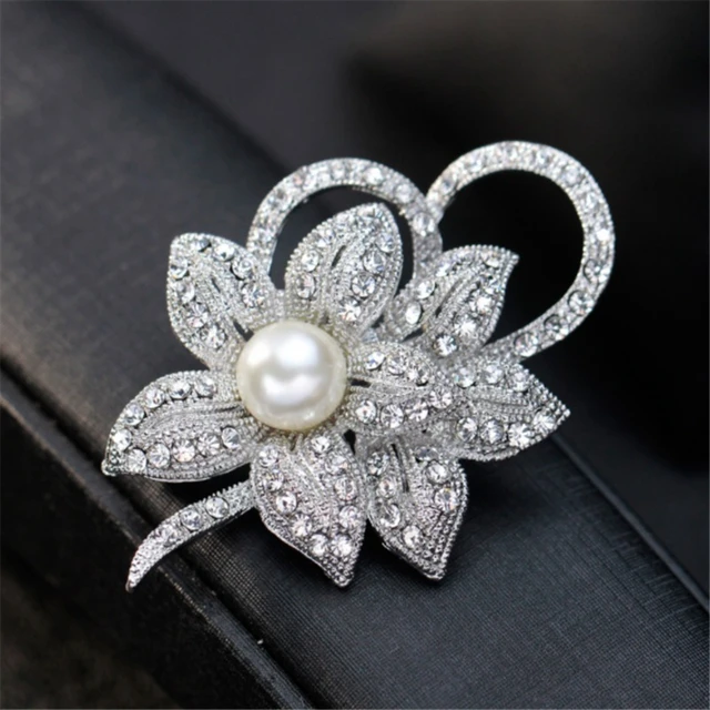 1PC Elegant Faux Pearl Floral Scarf Ring Clip For Women Brooch