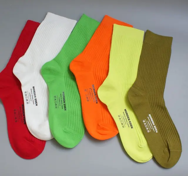7 пар, базовые цвета, женские носки, хлопок, круглый носок, noen, желтый, оранжевый