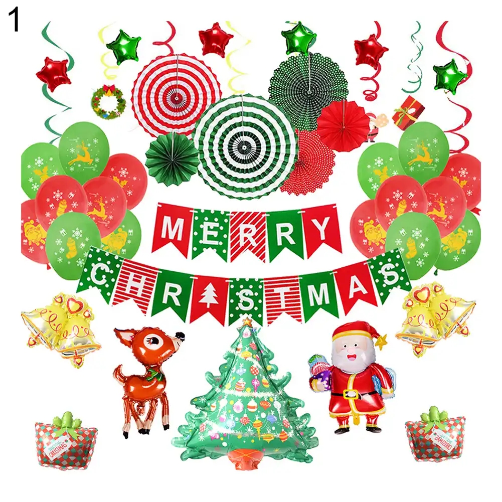 Hot Sale Christmas Banner Paper Fan Star Balloon Santa Elk Xmas