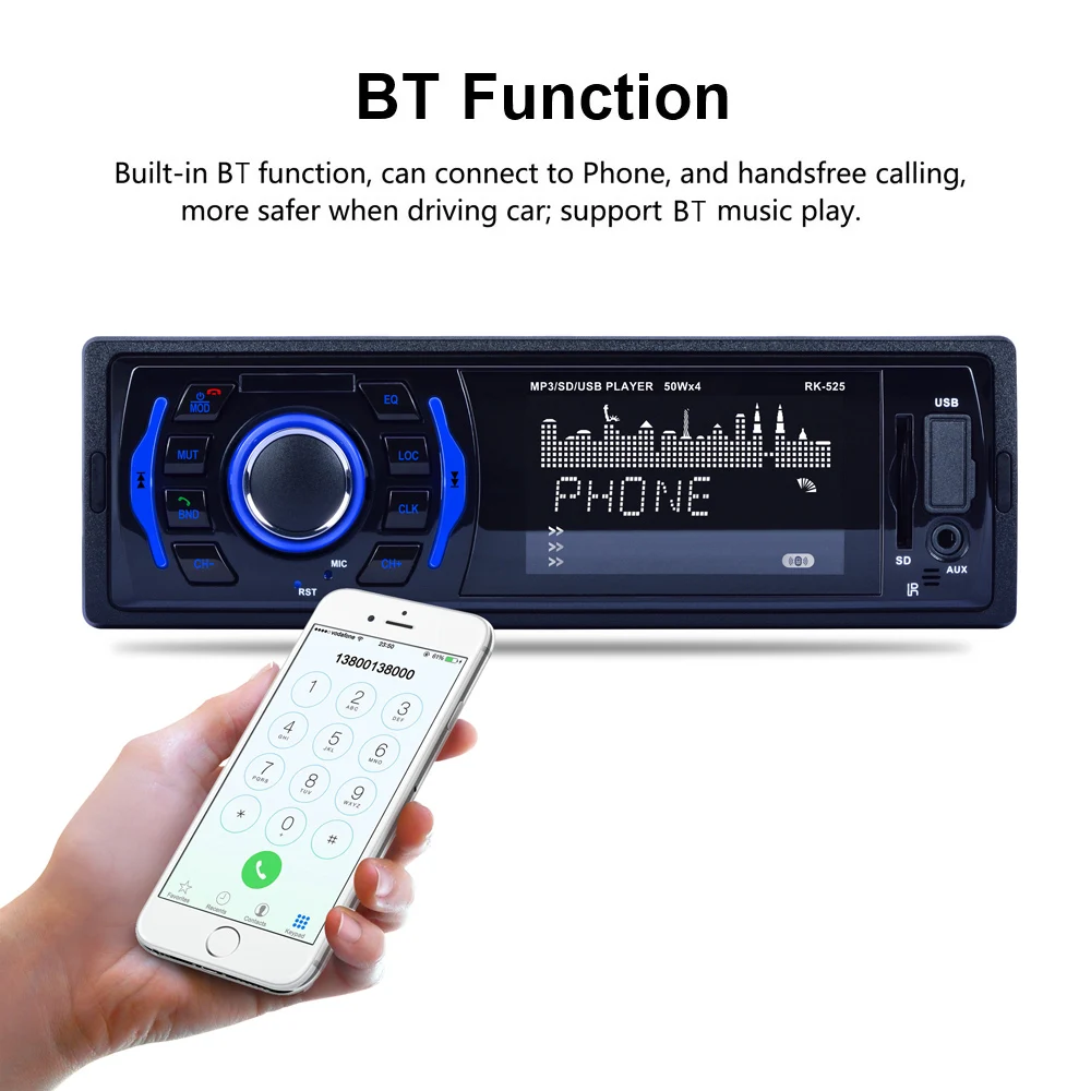 

DC12V USB AUX SD 32GB 7 Colors Backlight Fixed Panel Car MP3 Player BT FM Radio LIGHT BT CAR MP3 PLAYER