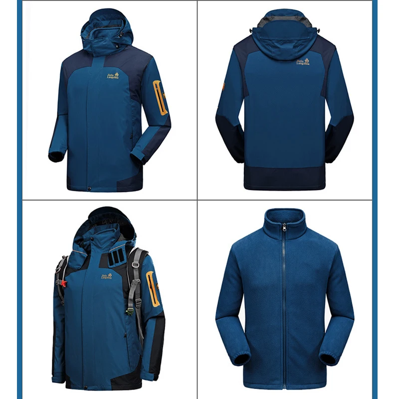Men Women  Winter 3in1 Detachable Outdoor Jackets Waterproof Camp Hike Trekking Climb Ski Fish Fleece Hood Euro Size Male Coat