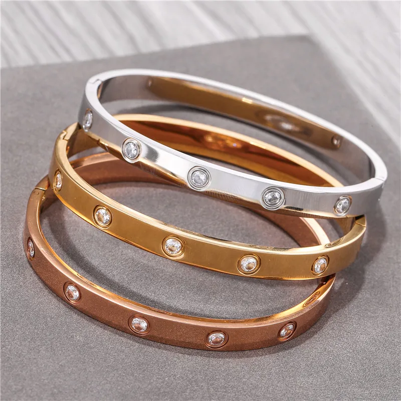 Stainless Steel Cuff Bracelets Bangles For Women Fashion CZ Charm Women Bangle Jewelry Accessories Crystal Bracelet lover Gift 4