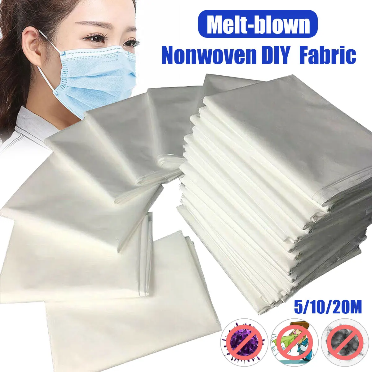 

5/10/20m Melt-blown DIY Fabric Nonwoven Cloth Mouth Face Mask Craft Fusible Interlining Filter Fabric Layer Fast Shipping