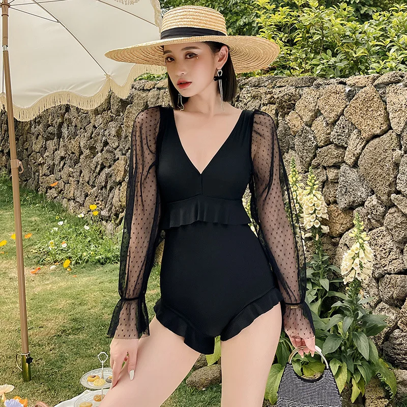 

2021 New Swimwear Women Sexy One Piece Swimsuit Female Beachwear Lady Long Sleeve Bathing Suit Woman High-end Swimwear