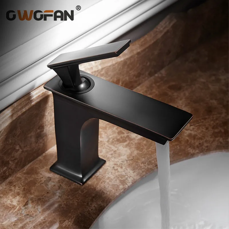 

Bathroom Faucet Deck Mounted Basin Mixer Tap Brushed Sink Tap Vanity Hot Cold Water Faucet Black Painting Basin Mixer S79-349