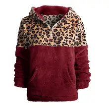 Плюшевый флисовый пуловер с капюшоном пушистый флисовый свитер леопардовая Лоскутная шерпа флисовые пуловеры с большим карманом