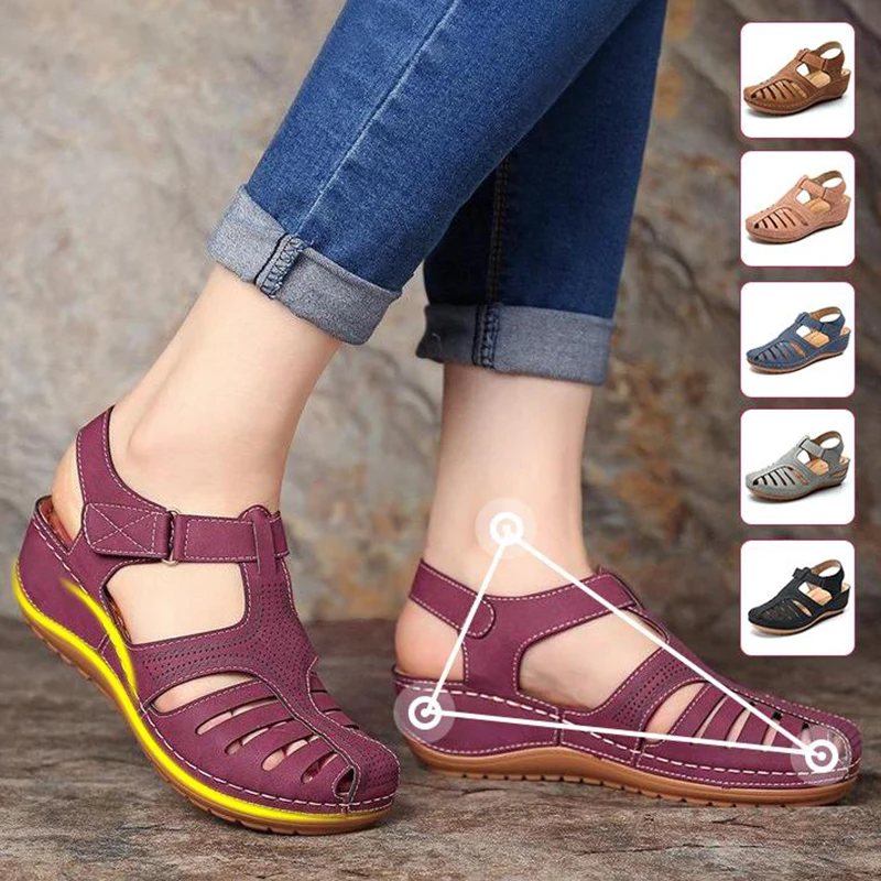 

2019 Women Comfy Hook Loop Wedges Walking Sandals Non-slip Lightweight Round Head Wedge Comfortable Sandals Drop Shipping