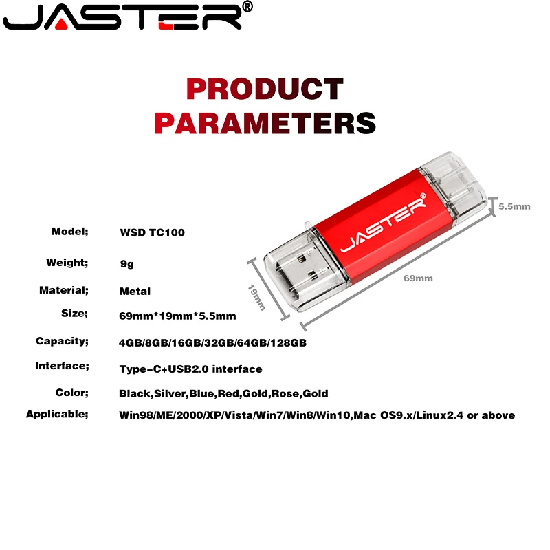JASTER Super Mini TypeC 2. 0 USB flash drive Pen Drive high quality 4GB 8GB 16GB 32GB 64GB 128GB Pendrive for Type-C device