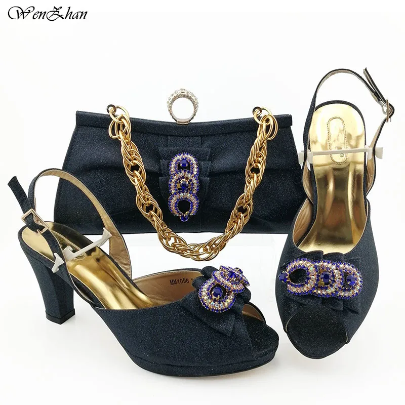 

D.Blue Party High Heel Shoes And Bag Set To Match High Quality 38-43 Italian Shoes With Matching Bags For Party!WENZHAN B99-10