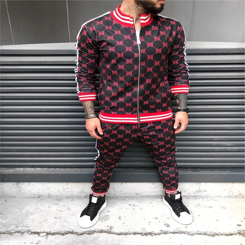 Cheap New Mens set Colorful Plaid Men Casual Zipper Set Autumn Tracksuit Set Male Sweatshirt Pocket Fashion Jackets Men Tracksuit Sets