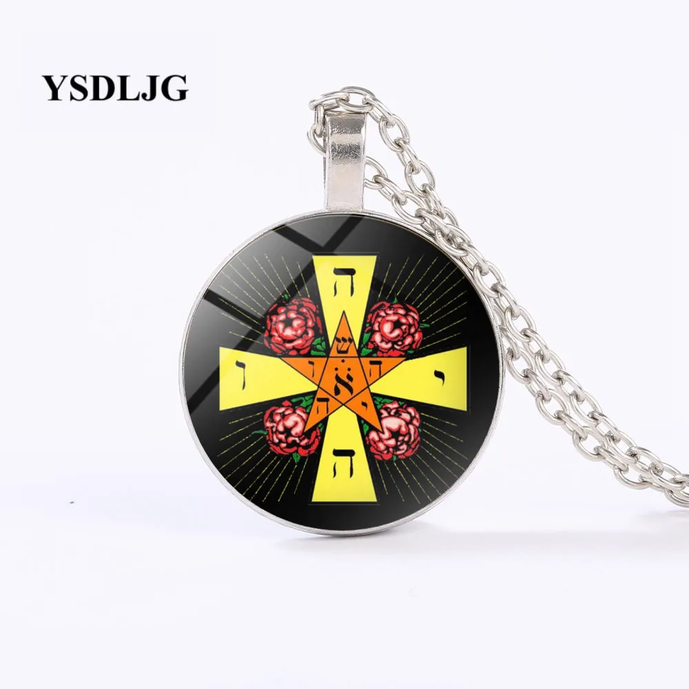 

YSDLJG Esoteric Necklace - Rosicrucian Rose Cross Seal Tetragrammaton INRI Pentagram Stainless Steel Pendant Necklace