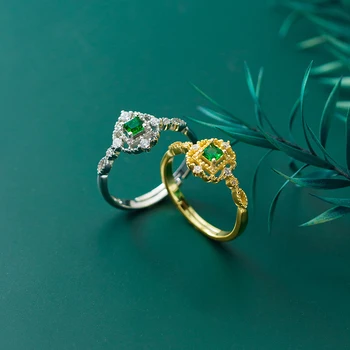 

MIQIAO 925 Sterling Silver Engagement Rings For Women Fashion Personality Retro Hollow Green Diamond Female Temperament Jewelry