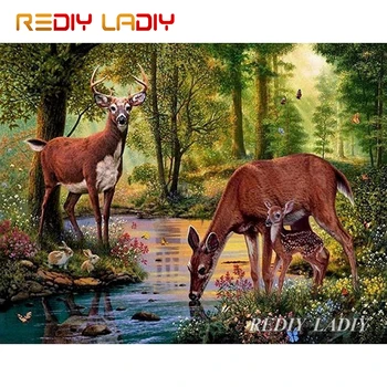 

High Quality Diamond Painting Deer Family Full Round Diamond Embroidery Beaded Cross Stitch Pixel Mosaic Pattern Arts & Crafts