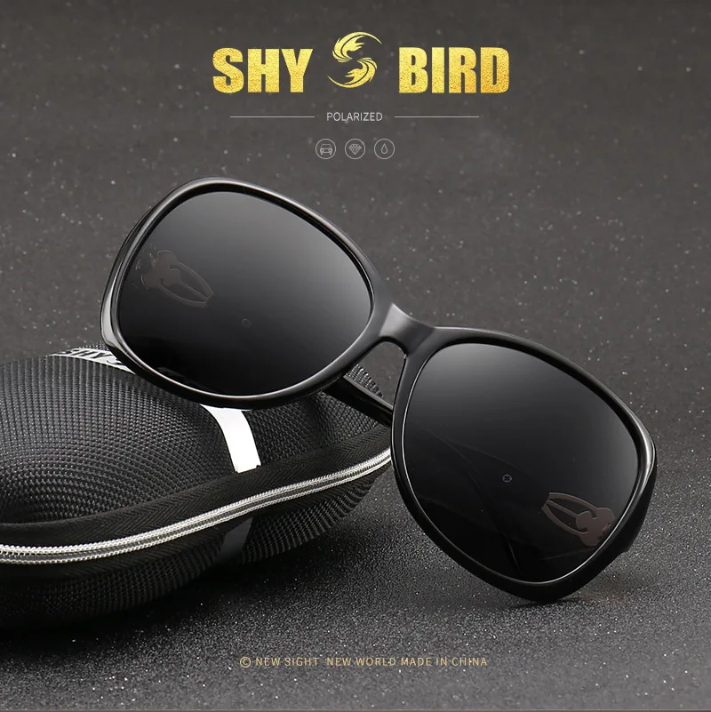 SHY BIRD, классические черные женские солнцезащитные очки, модные ретро очки, HD поляризационные солнцезащитные очки, кристальная кирпичная оправа, оригинальная коробка