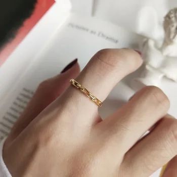 

S925 Sterling Silver Cable Chain Ring Female Fashion Elegant Joint Finger 18K Gold Fine Ring Jewelry Elegant Party Luxury Bridal