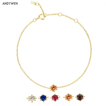 

ANDYWEN 2020 New 925 Sterling Silver Champagne 4.5mm Charms Gold Chain Bracelet Rock Punk Crystal Jewelry For 2020 Jewelry