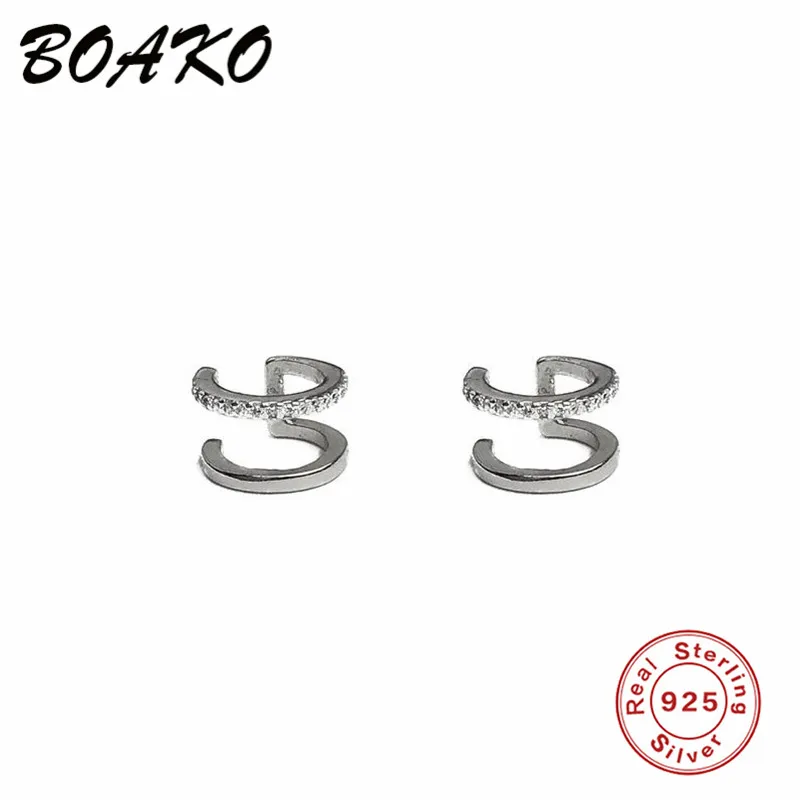 BOAKO Shining CZ серьги-манжета для женщин, ювелирные изделия для девочек, не проколоны, Серебро 925 пробы, серьги свадебные серьги