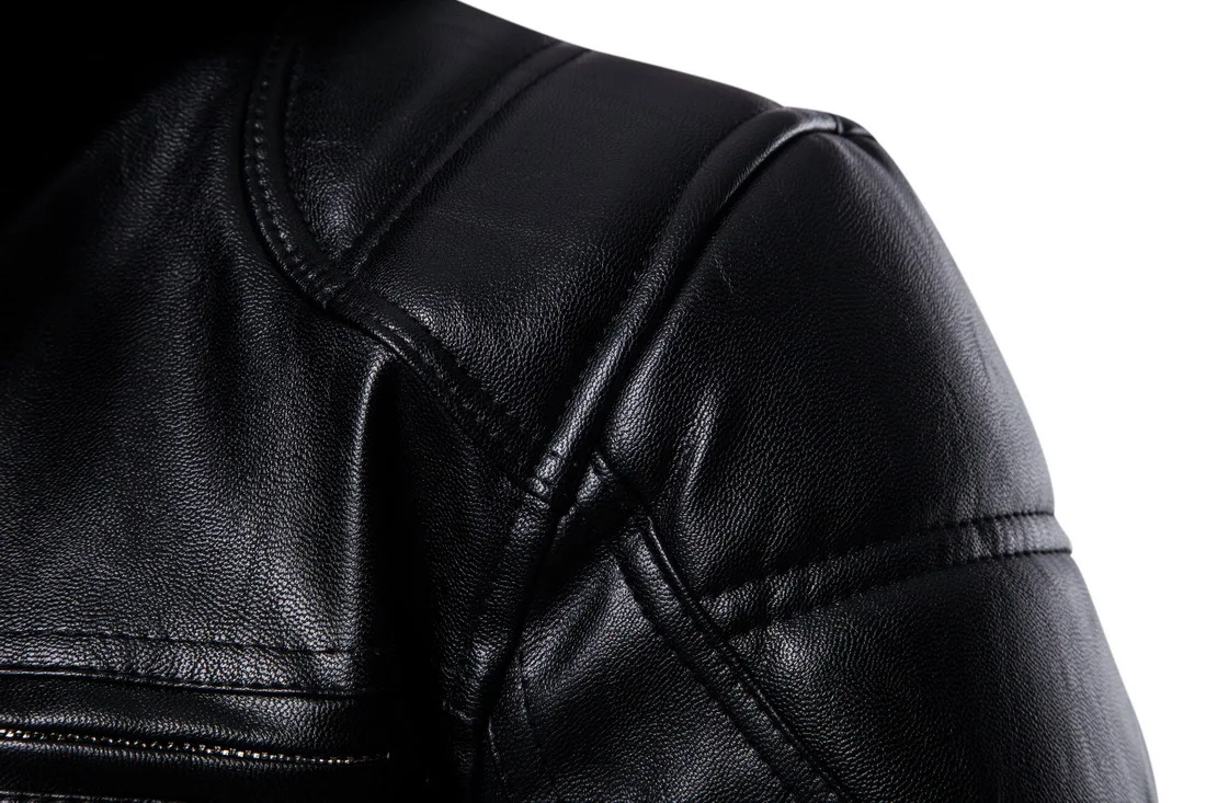 Flash Sale Men's hooded motorcycle leather jacket zipper pocket leather PU Full Slim men's leather jacket
