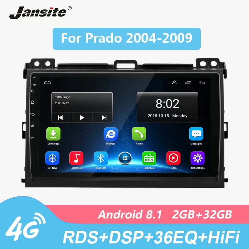 

Jansite 4G RDS 9" Car Radio For Toyota Land Cruiser Prado 2004-2009 Android 8.1 Touch screen multimedia video players with Frame
