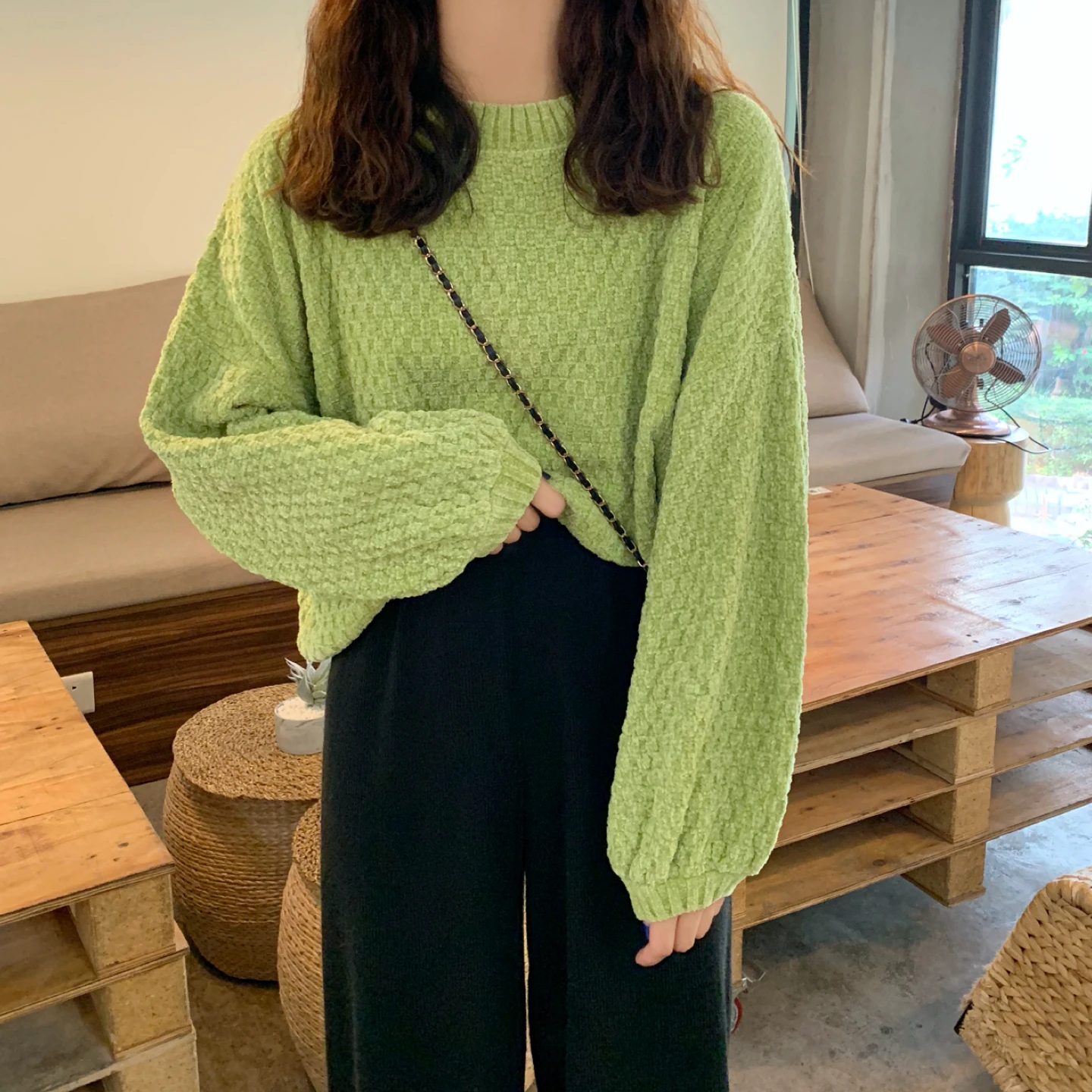 2019 New Super Soft Chenille Knitting Pullover Loose Short Sweater Knitted Korean Chic Green Sweaters Blue Pullovers | Женская одежда