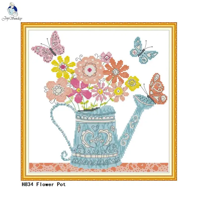 

Joy Sunday Flower Pot Counted Cross-stitch 11CT Printed Fabric 14CT White Canvas DIY Handwork Embroidery Needlework Set