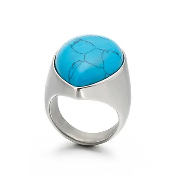 

Fashion New Retro Exaggerated Water Drop Turquoise Opal Titanium Steel Ring Ring Multi-color Optional