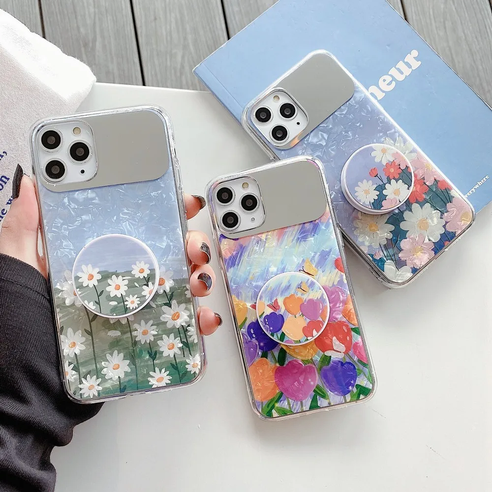 

Imd Shell Mirror Han Feng Flower Bracket For iPhone 11 Pro Max XR XS Max XS 7 8 Plus