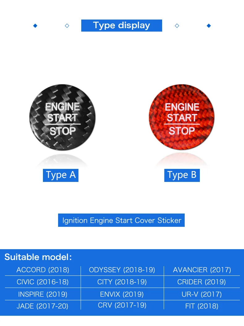 Для Honda Accord Odyssey Avancier Civic CRV JADE FIT Carbon Fiber автомобильный двигатель Start Stop для кнопки переключателя крышка наклейки