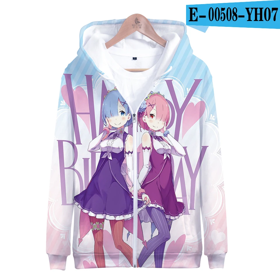 Горячая Распродажа RE: ZERO 3D новые модные толстовки на молнии повседневные толстовки с длинным рукавом 3D Женская/мужская одежда Топы - Цвет: 3D