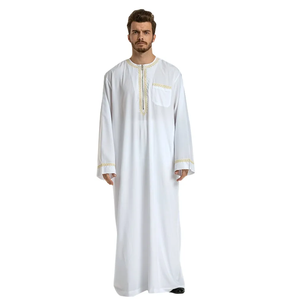 Дом и гнездо мужские этнические платья с длинным рукавом мусульманские Мусульманский Стиль; Ближний Восток Макси платье кафтан Саудовская Аравия арабский мусульманский одежда для мужчин - Цвет: White
