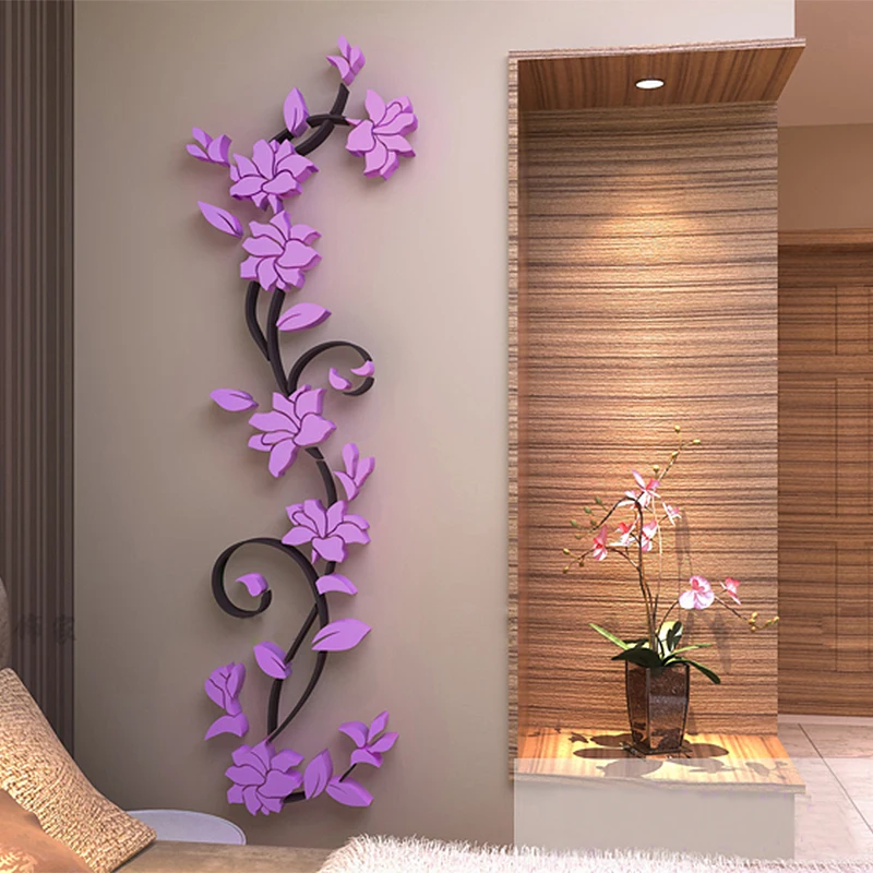 3D Цветочный дизайн ремесло спальня кухня гостиная наклейка для прихожей - Цвет: Dark Purple