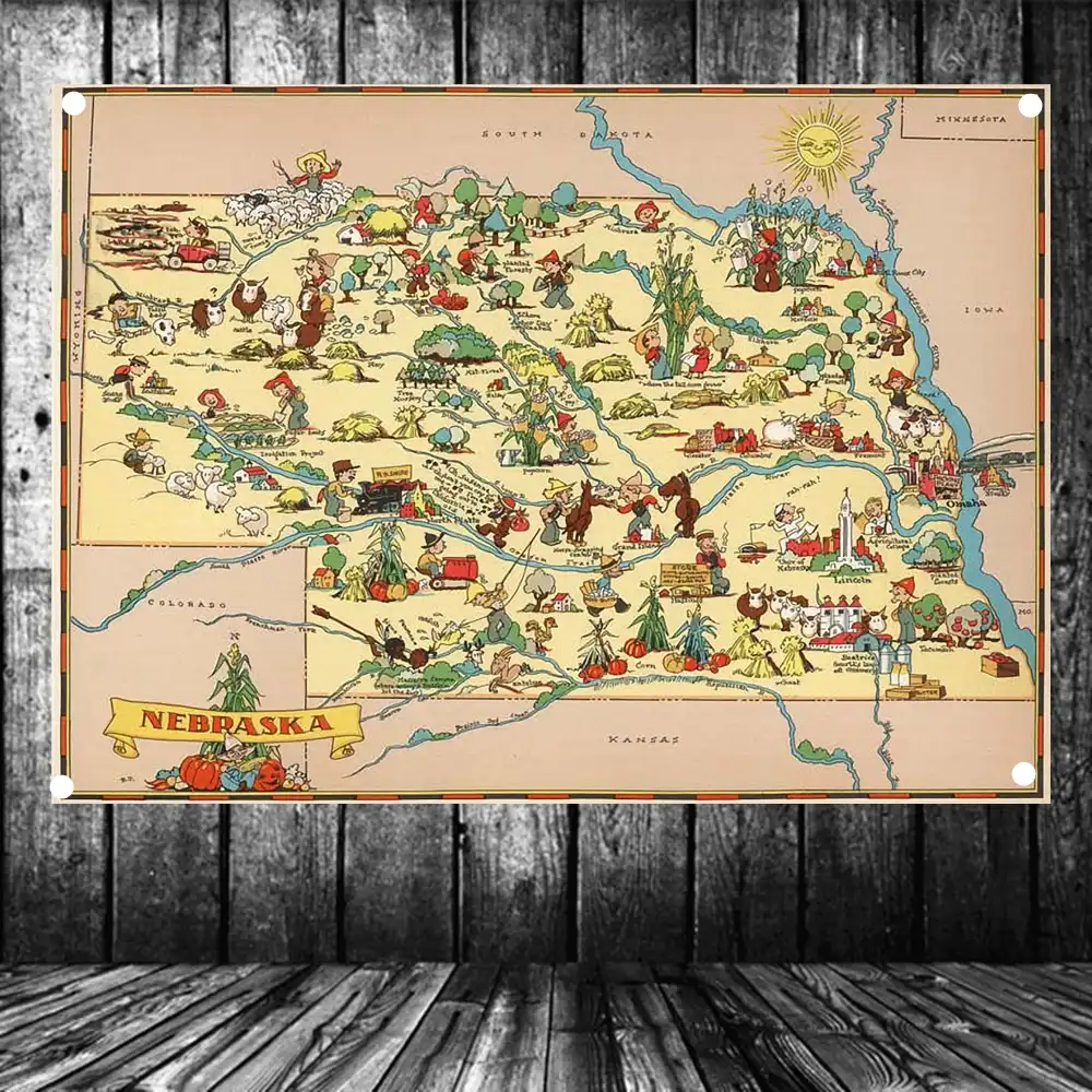 Estados Unidos Publicado En 1935 Mapa De Nebraska Gran Vintage